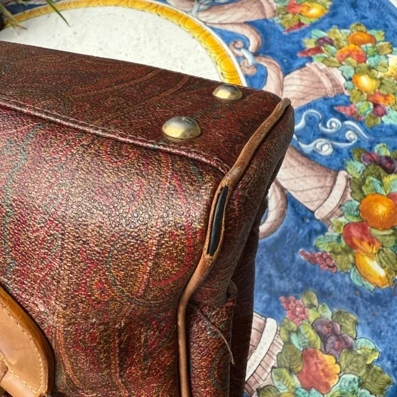ETRO Milano‎ Vintage Paisley Print Leather Handbag Top Handle Satchel Bag